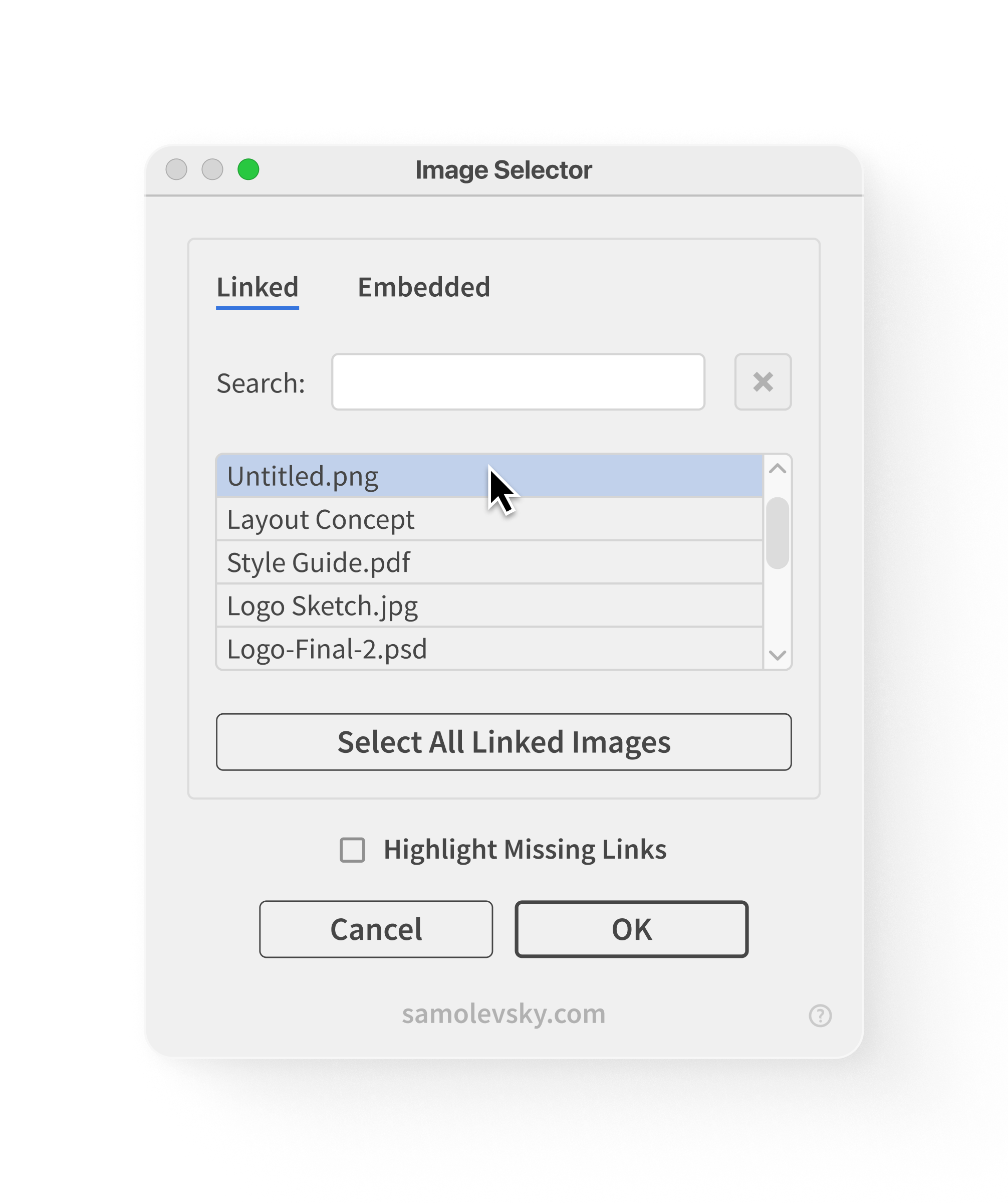 Image Selector for Linked and Embedded Files in Illustrator