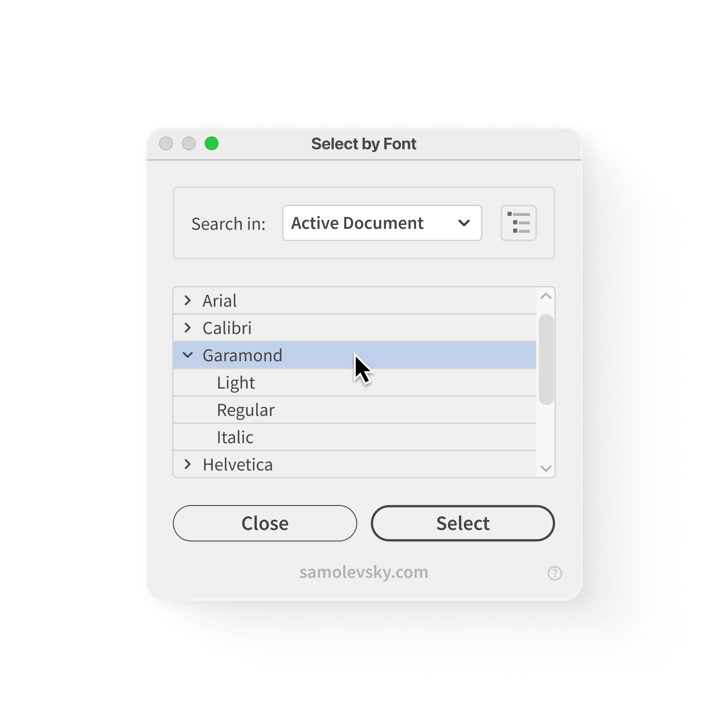 Select Text Frames by Font in Illustrator