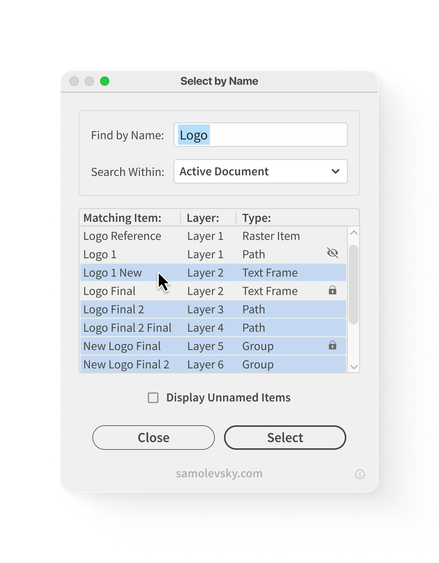 Select Objects by Name in Illustrator
